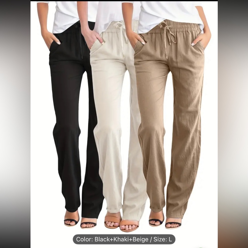 TEMU Women's 3pcs Drawstring Waist Casual Pants with Slant Pockets